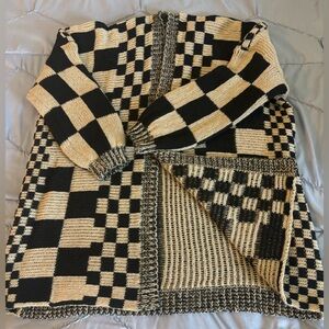 Checkered Black and Tan KnitCardigan
